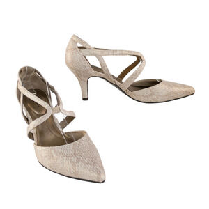 LIFESTRIDE Beige Snakeprint Seamless Strappy Pumps Pointed Toe Women's 10